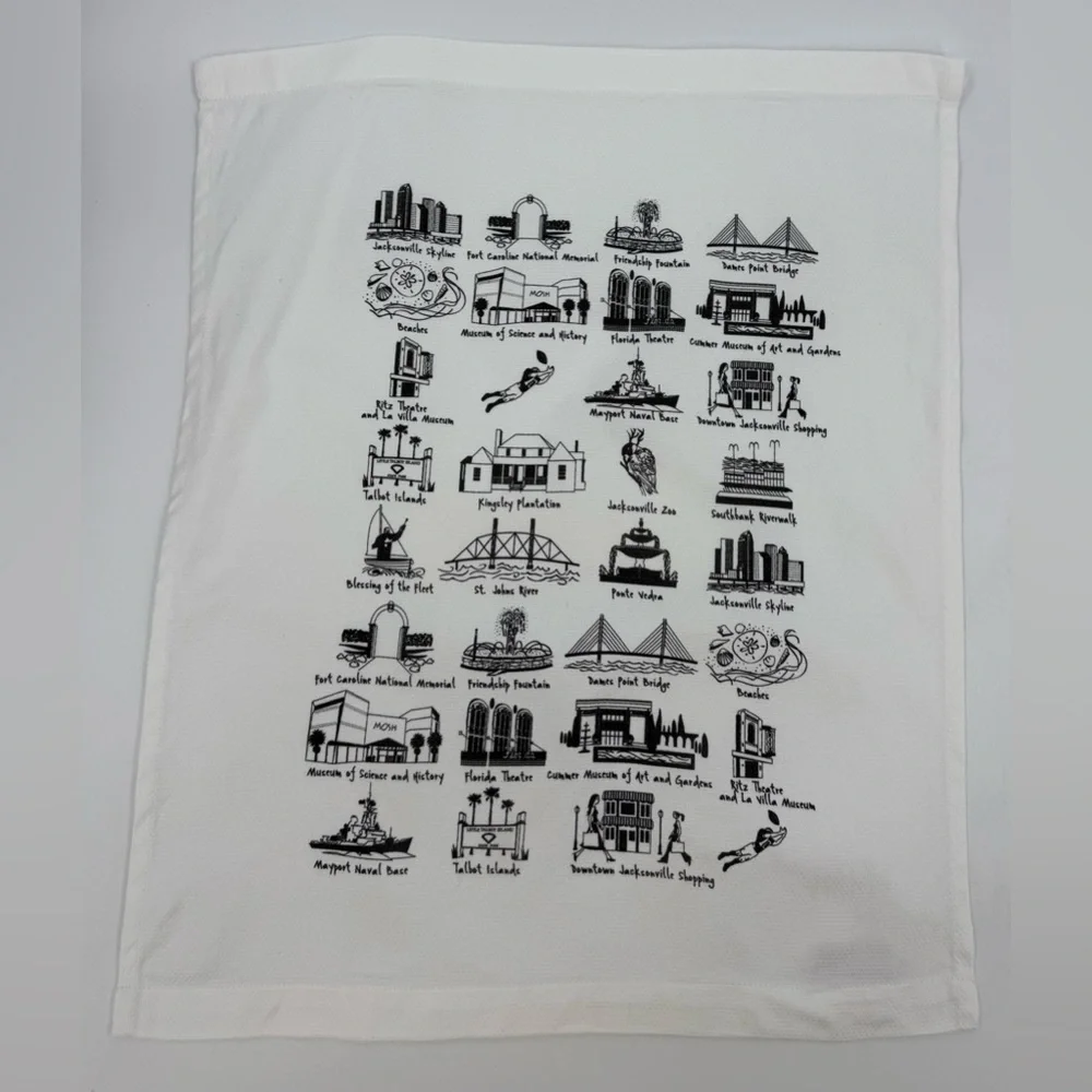 Jacksonville Florida Tea Dish Towel “The Dish” White Cotton 24 x 17” Cotton NWOT